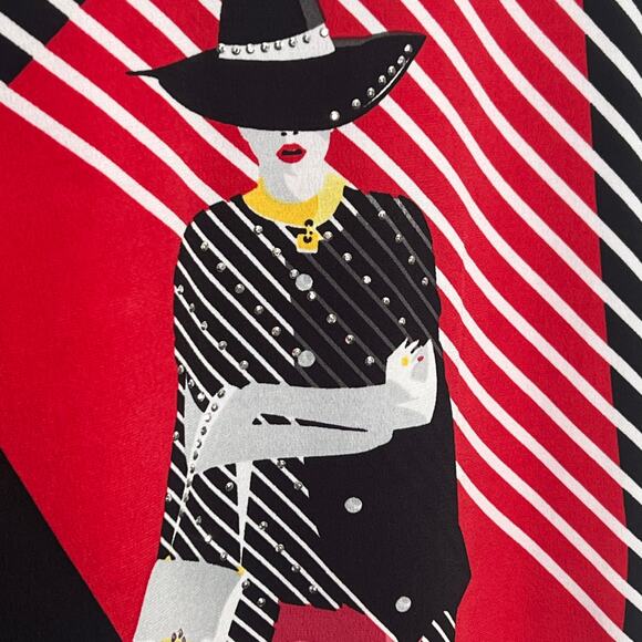 VALENTINA Chic In Red Blouse 3/4 Sleeve Scoop Neck Beaded Black White Red Size L - Picture 4 of 7